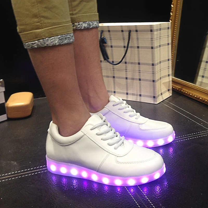 Solid Mens Led Light Up Shoes Flashing Luminous with USB Charging Children Glowing Slippers Basket Unisex | Обувь