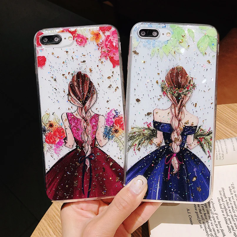 Роскошный чехол для iPhone 7 8 6 6s Plus платье с рисунком девочек PC + TPU X XS Max XR бампер Funda