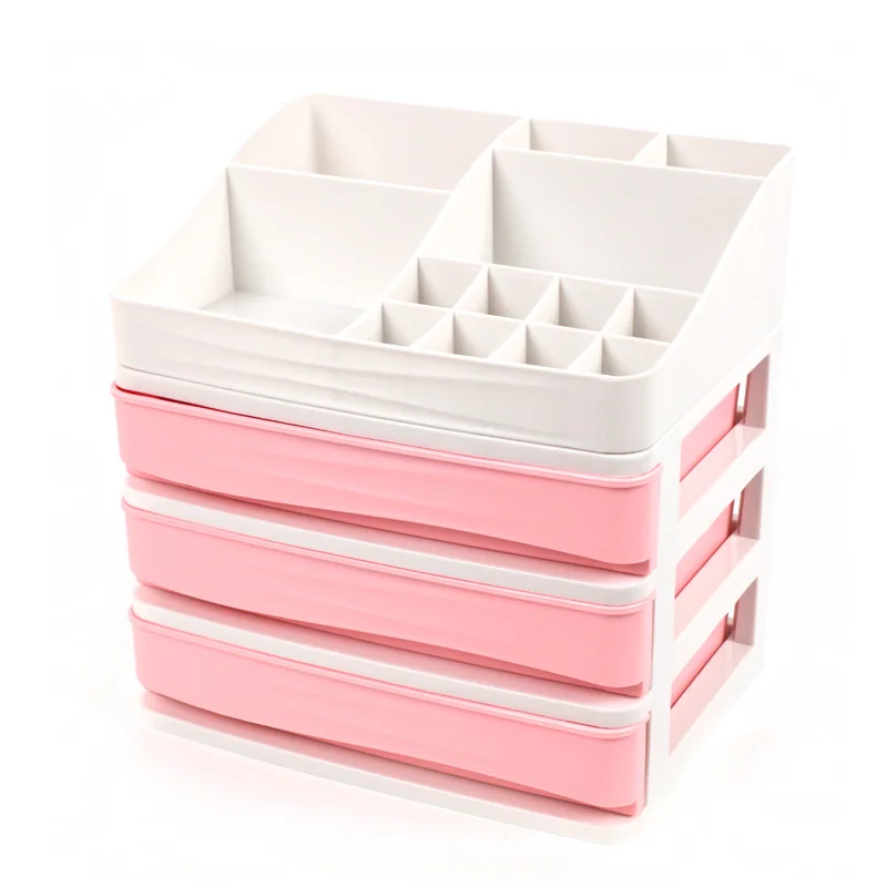pink 3 layer drawer Высококачественный пластиковый органайзер для макияжа, Настольная коробка для хранения косметики, ящик для хранения косметики, туалетный столик, стойка для ухода за кожей - Цвет: pink 3 layer drawer