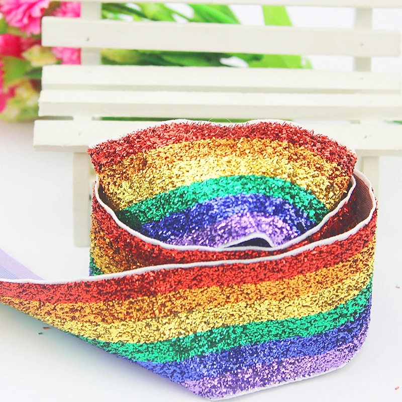 10 yards 1-1/2" colored webbing rainbow glitter velvet ribbon 38mm Wedding Party Decoration | Дом и сад