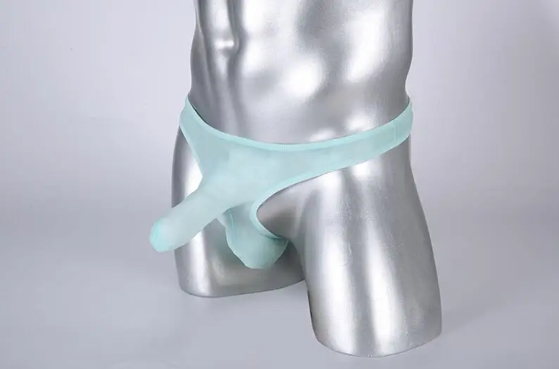 light blue Экзотические стринги, сексуальные мужские трусики, мужские трусы с мешочком для геев, здоровое нижнее белье, дышащие, Cueca, слоновий хобот, шелк, Т-образная спинка - Цвет: light blue