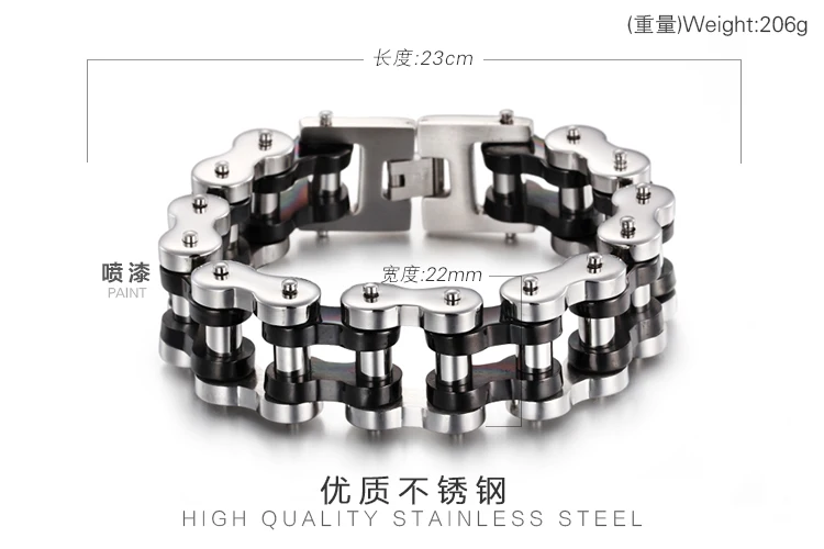 Байкерские ювелирные изделия 22 мм нержавеющая сталь с черным браслетом Мужская