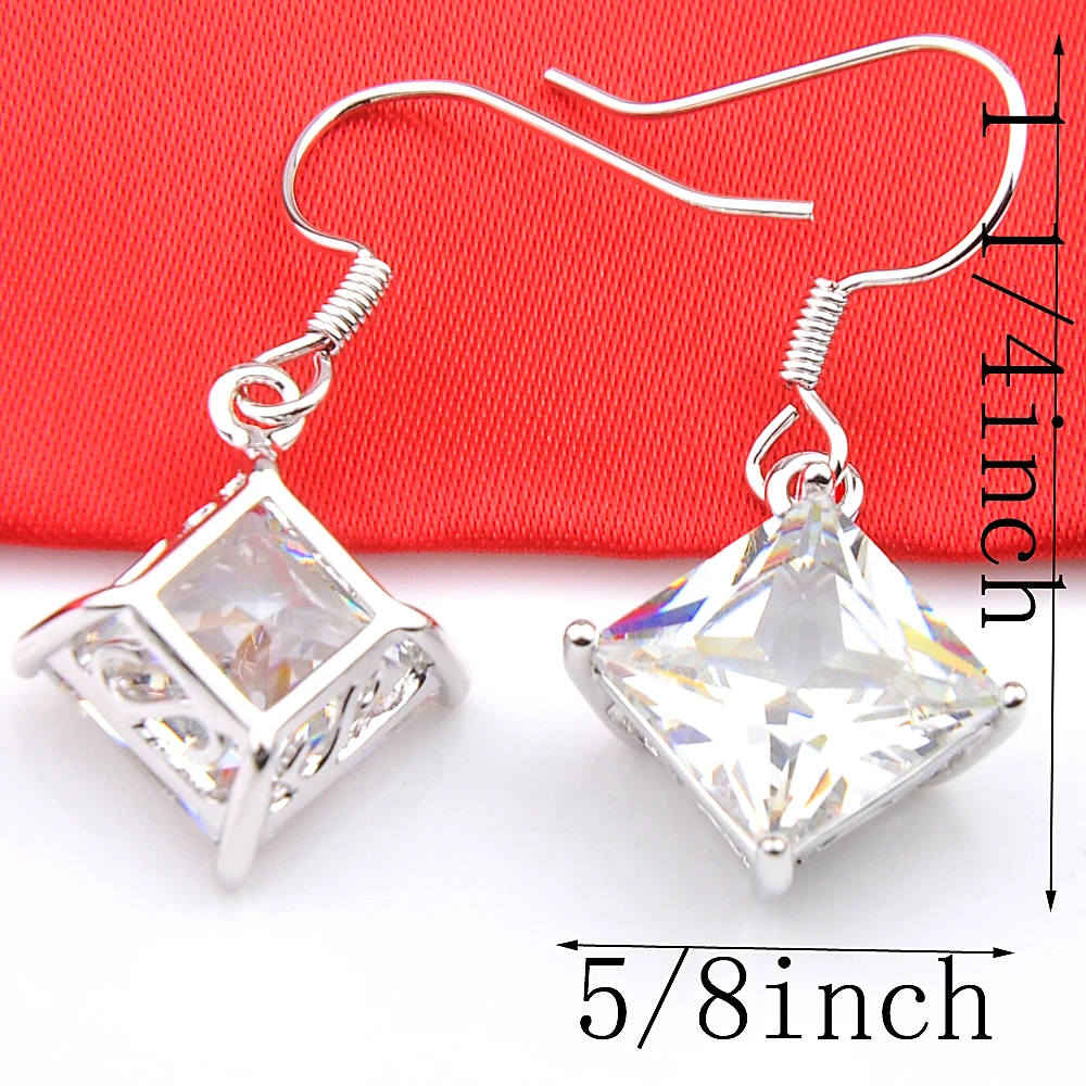 

Luckyshine Sqaure multi-color Optional Crystal Zirconia Silver Wedding Holiday Party Woman Dangle Earrings Russia USA Earrings