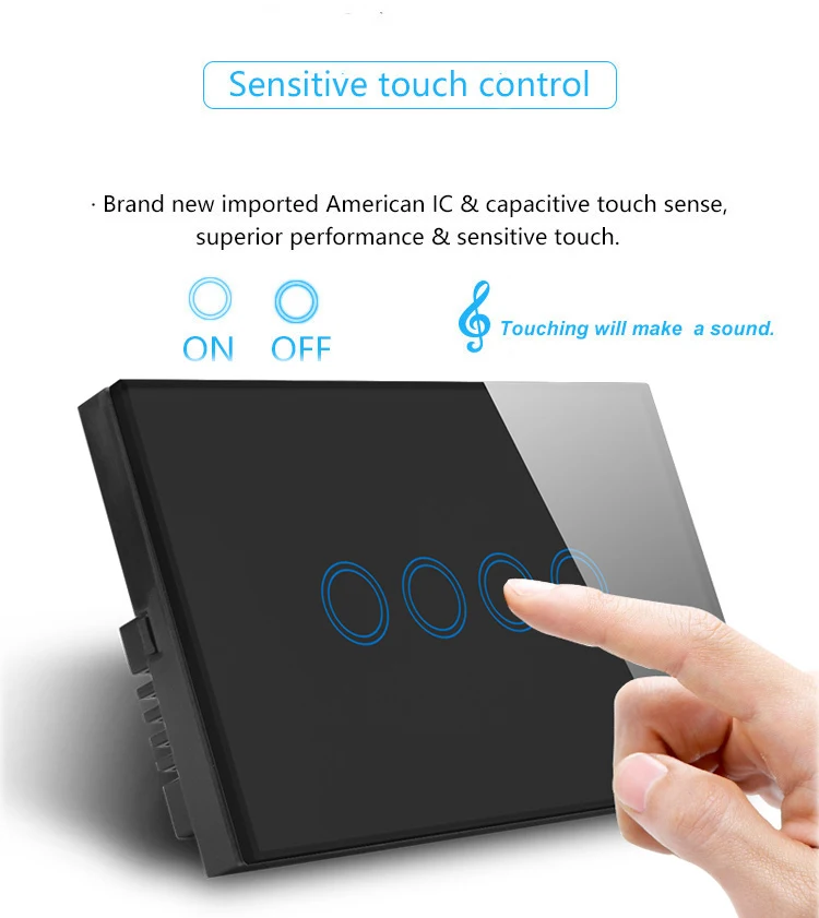 ASEER Smart Life Tuya 4 банда Wi-Fi светильник переключатель, AU/US беспроводные интеллектуальные Настенные переключатели совместимый с Alexa и Google Assistant