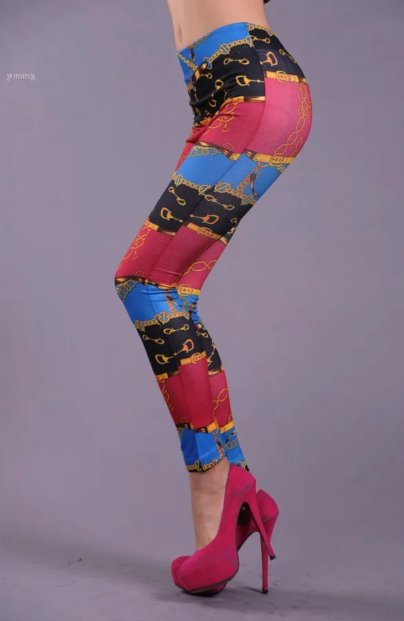 Новые женские мода леггинсы стретч брюки карандаш цепь рисунок | Женская одежда