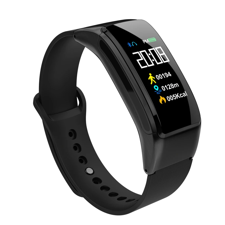 Black Silicone band Умный браслет с bluetooth-гарнитурой, умные наручные часы, шагомер, монитор сна, talkband для iOS, huawei, Android phone - Цвет: Black Silicone band