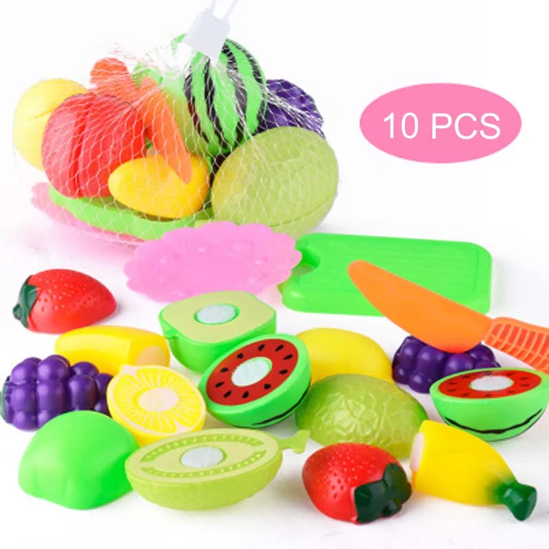 10pcs HziriP 10 шт./компл. игрушки для игры ролевые игры кухонные игрушки фрукты еда детские пластиковые хобби фрукты и овощи режущие игрушки для подарков - Цвет: 10pcs