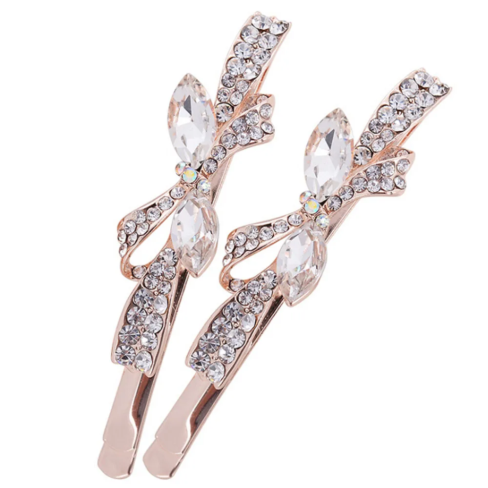 1 пара корейский Кристалл Rhinestone Бабочка волос заколка шпилька Лентой Зажим Для