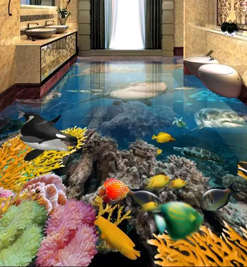 

Подводный мир 3d напольное покрытие ПВХ ужас Акула 3d обои для гостиной детской комнаты 3D
