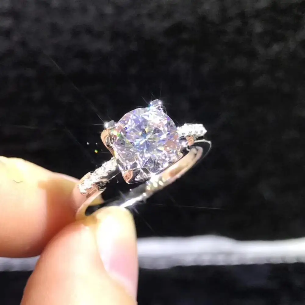 Круглое серебряное женское кольцо с муассанитом 1ct D VVS | Украшения и аксессуары