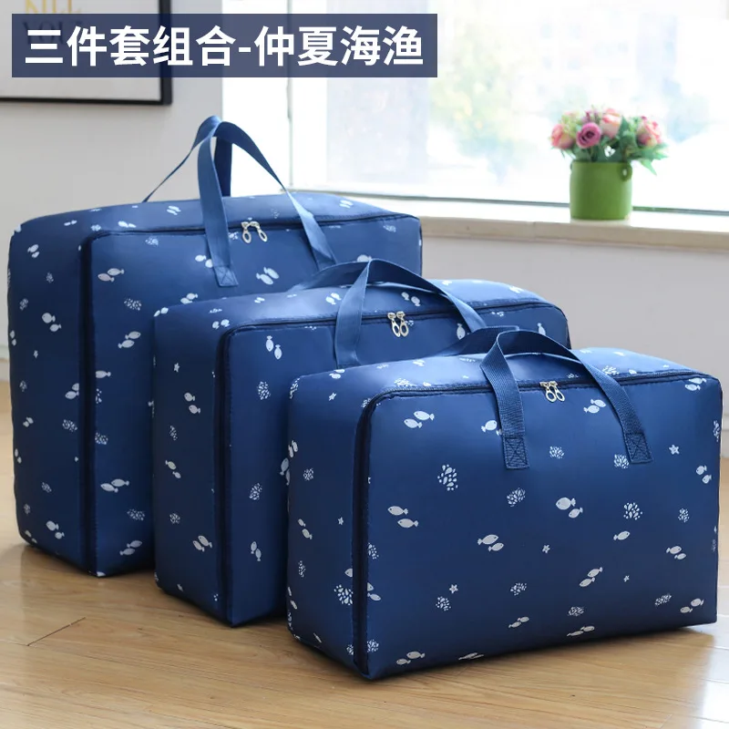 blue fish 3pcs 3 шт./компл. сумка для хранения из ткани Оксфорд Ткань Перемещение Чемодан сумка Водонепроницаемый шкаф, органайзер для хранения Коробки M+ L+ XL одежда контейнер для хранения - Цвет: blue fish 3pcs