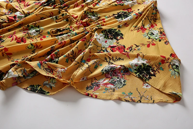 Women Sexy V neck Lace Up Boho Dress Yellow Floral Batwing Sleeve Beach Summer Dresses Long Vintage | Женская одежда