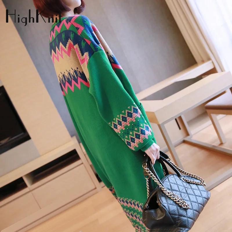 HighKnit Long Sweater Coat Women Thick Warm Green Plus size Cardigan Oversized Knitted 2018 Winter |