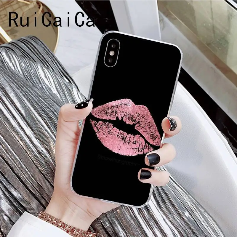 RuiCaiCa девчачьи розовые губы модный новый узор чехол для телефона iPhone 8 7 6 6S Plus X XSMAX 5