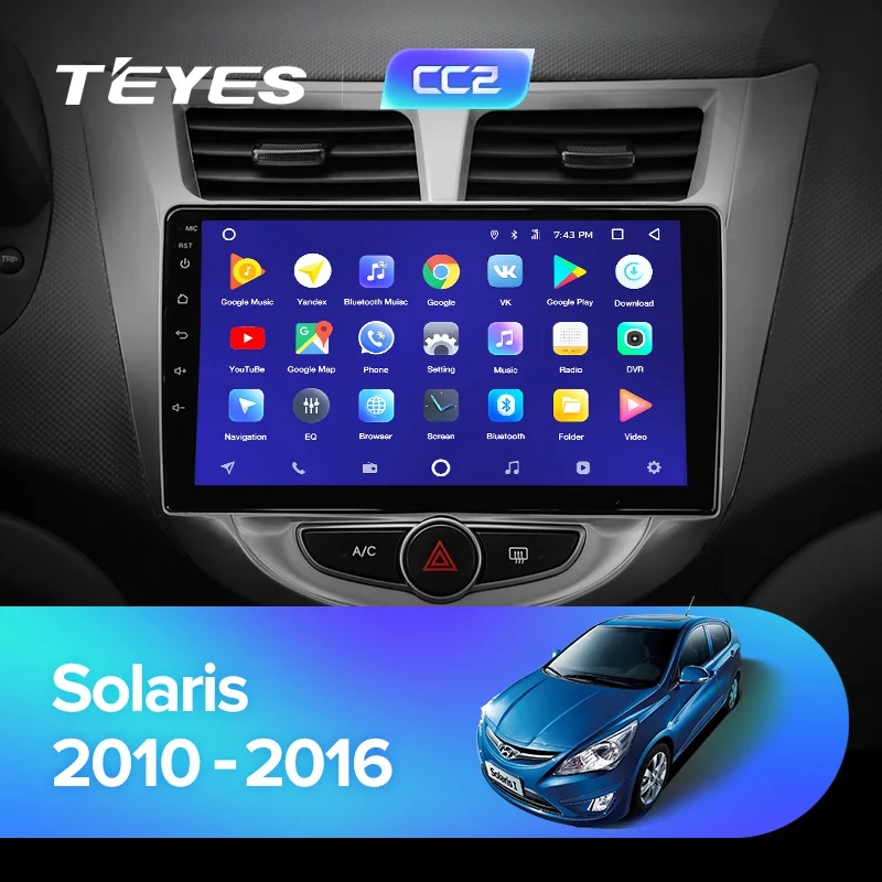 TEYES CC2 Штатная магнитола для Хендай Солярис 1 Hyundai Solaris 1 2010 2011 2012 Android 8.1, до 8-ЯДЕР, до 4+ 64ГБ 32EQ+ DSP 2DIN автомагнитола 2 DIN DVD GPS мультимедиа автомобиля головное устройство