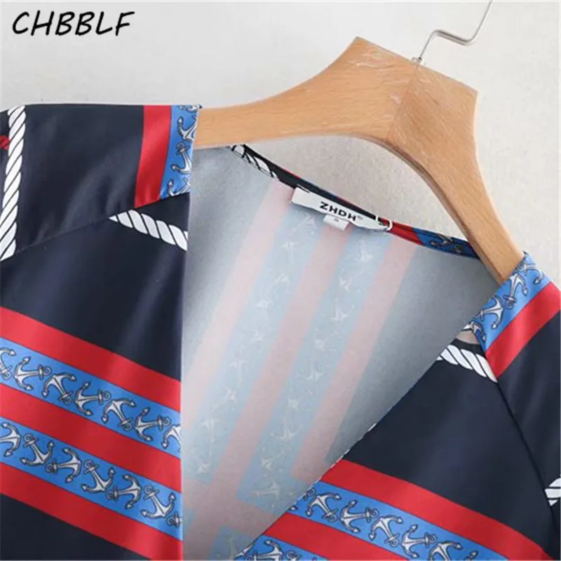 CHBBLF women chic print dress V neck long sleeve female casual mini dresses double breasted straight vestido XDN8736 | Женская одежда