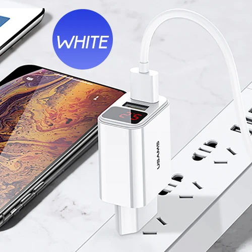 EU White USAMS светодиодный цифровой двойной USB зарядное устройство универсальное EU US Plug 2.1A быстрое зарядное устройство для мобильного телефона настенное зарядное устройство для iPhone X Xiaomi samsung - Тип штекера: EU White