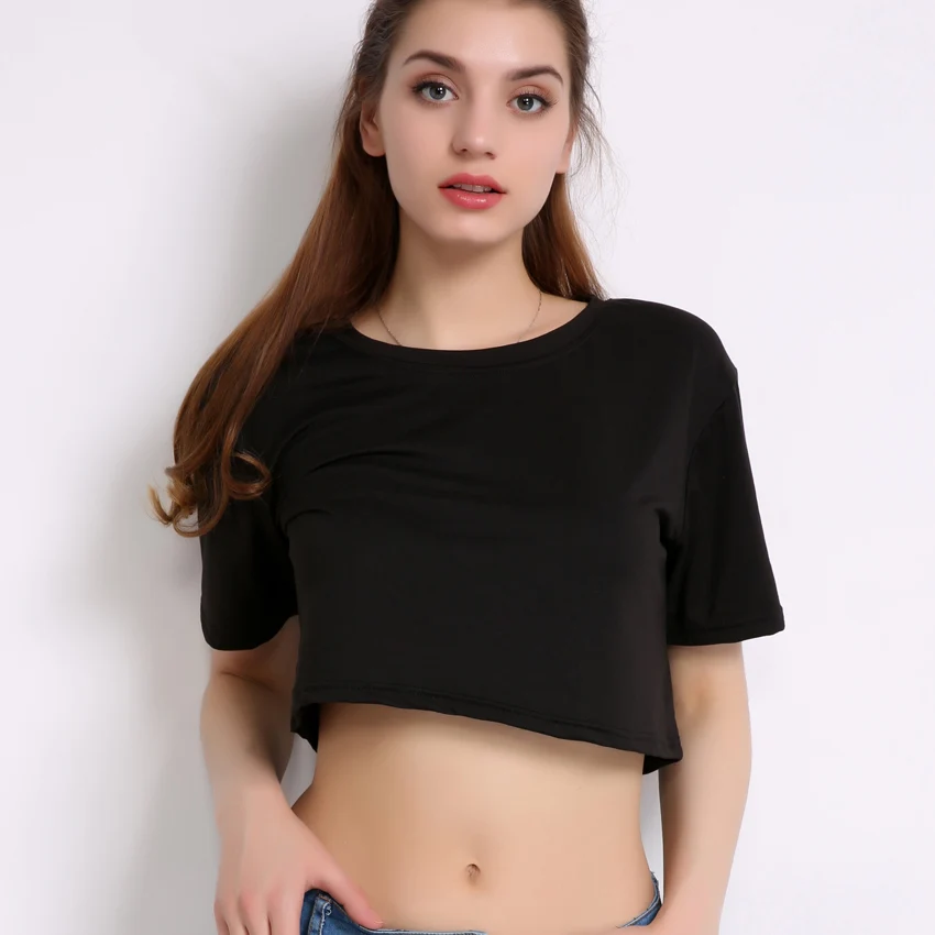 Короткая футболка Для женщин летние однотонные Растениеводство Топ 2017 короткий