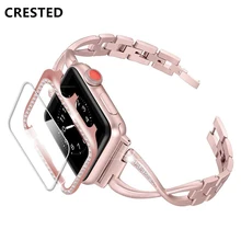 Diamond strap for apple watch band 5 4 3 38mm 44mm iwatch band 42mm 40mm watchband+Diamond case cover and Screen Protector