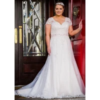 new arrival elegant plus size wedding dresses sexy v neck cap sleeves backless lace appliques formal bridal gowns for women
