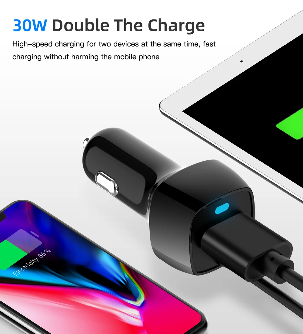 Автомобильное usb-устройство для зарядки телефона с светодиодный для Xiaomi huawei автомобиля-Зарядное устройство Тип C Micro USB кабель для быстрой зарядки для samsung S9 S8