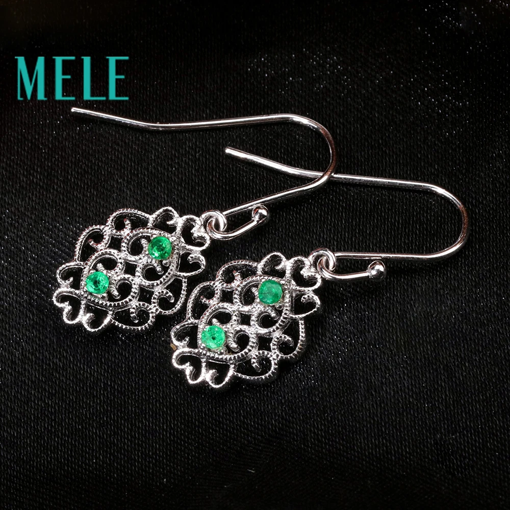 MELE Natural Emerald drop earrings for women 925 sterling silver fine jewelry wtih 4pieces 1.8mm 0.04ct gemstone fashion gift | Украшения и