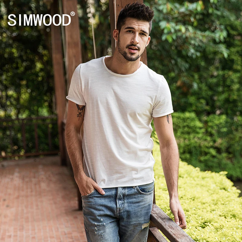 Бренд SIMWOOD хит продаж 2019 новая мужская одежда летняя футболка с коротким рукавом