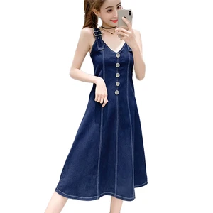 Женское джинсовое платье без рукавов, длинный сарафан на бретелях-спагетти, на пуговицах, уличная одежда, лето 2022