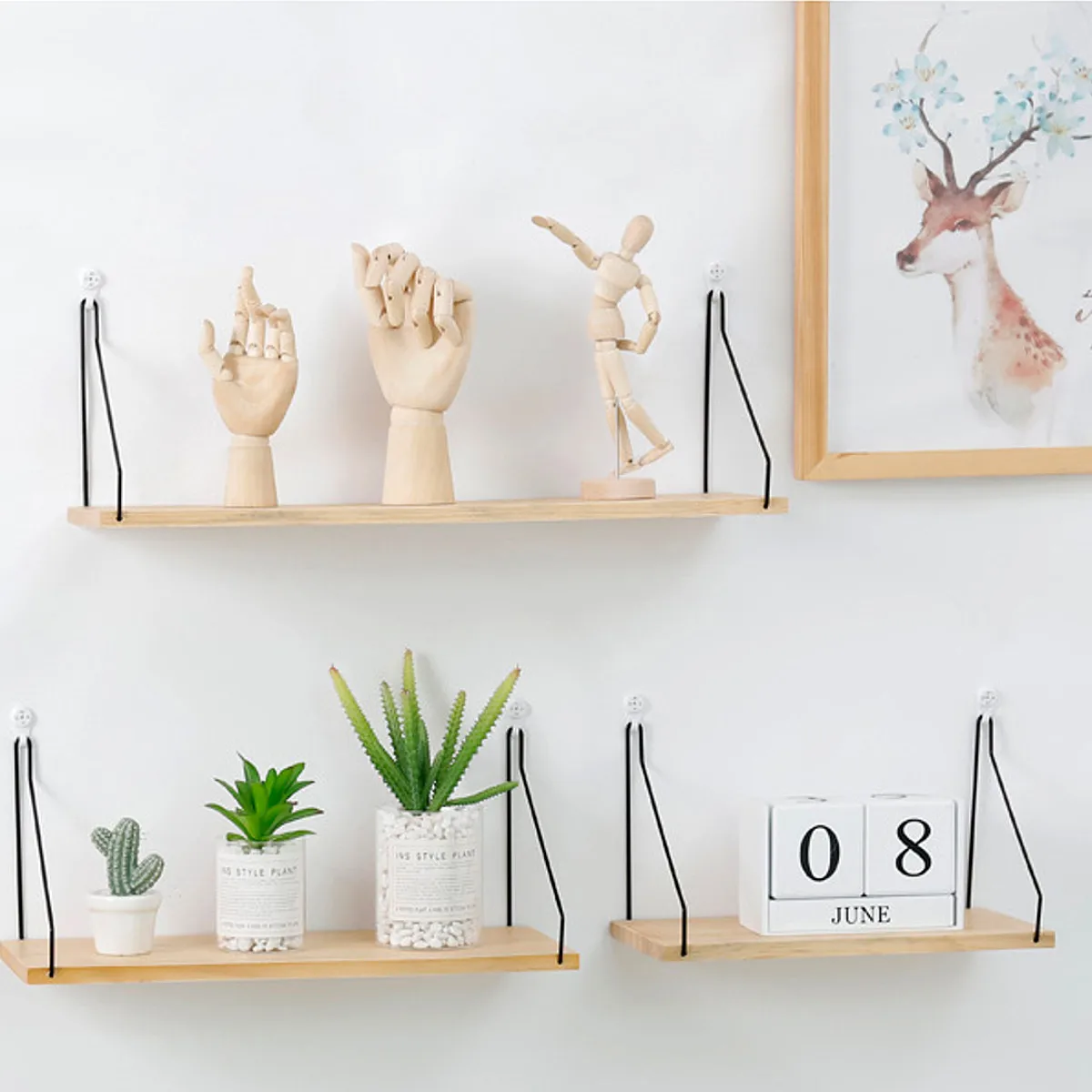 Однотонная деревянная настенная полка железная для ванной комнаты спальни