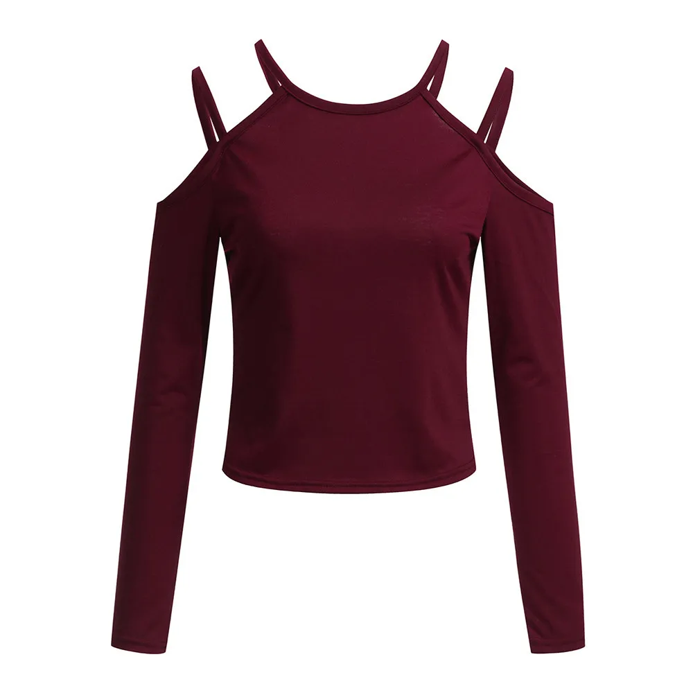 Plus Size Sexy Off Shoulder Tops T Shirts Women Slim fit Long Sleeve Solid Color Elegant Shirt Tops Femininas#YJP