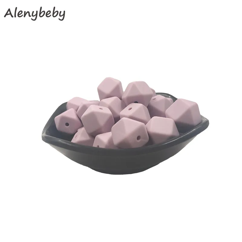 Lilac purple 50 шт. 17 мм Силиконовые шестигранные шарики BPA Бесплатно Детские Прорезыватели для зубов Еда Класс силиконовый Прорезыватель Жевать Ожерелье игрушки Детские подарки для душа - Цвет: Lilac purple