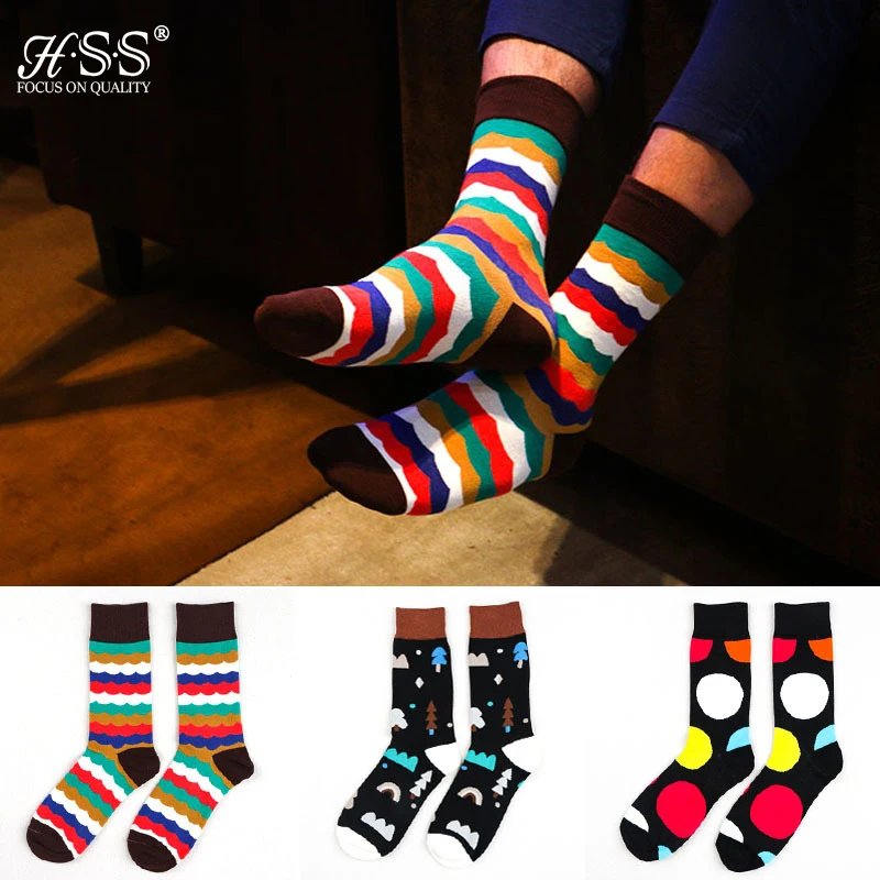 

HSS Brand Sock happy socks Men's cotton socks Gentleman Literary socks In tube male tide wholesale Cotton Unisex calcetines