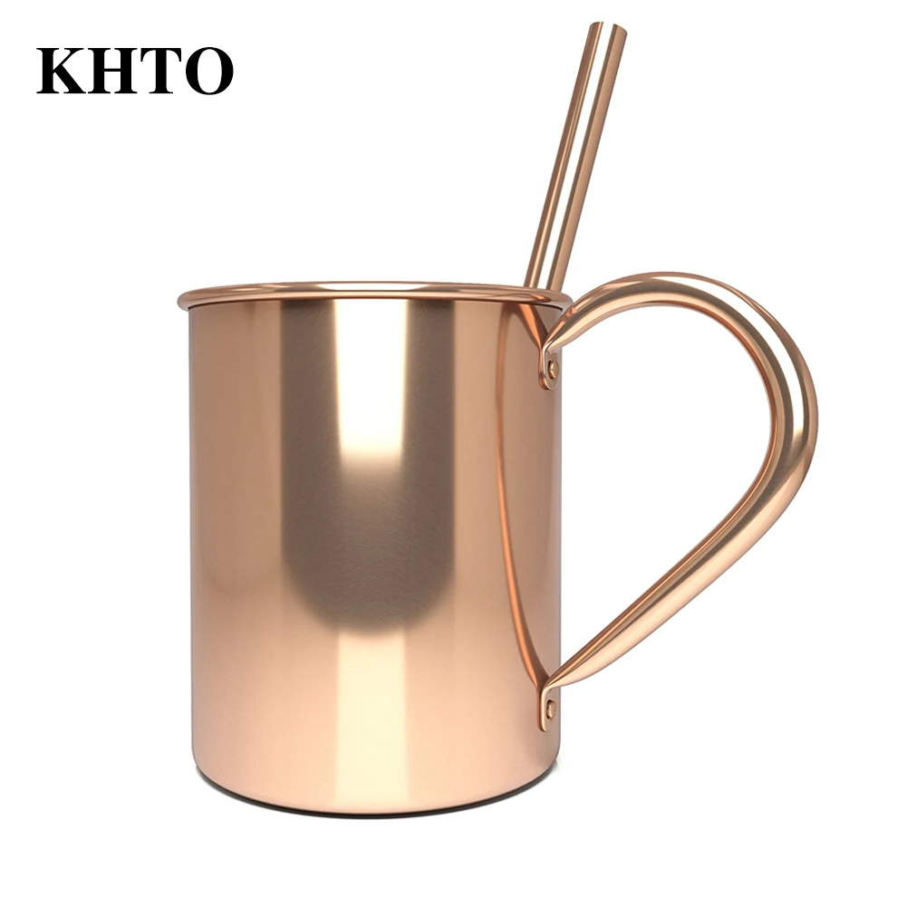 Have Copper Straw KHTO Чистый медный мол кружка 16 унций твердая гладкая без внутренней подкладки для коктейля кофе пиво молоко вода - Цвет: Have Copper Straw