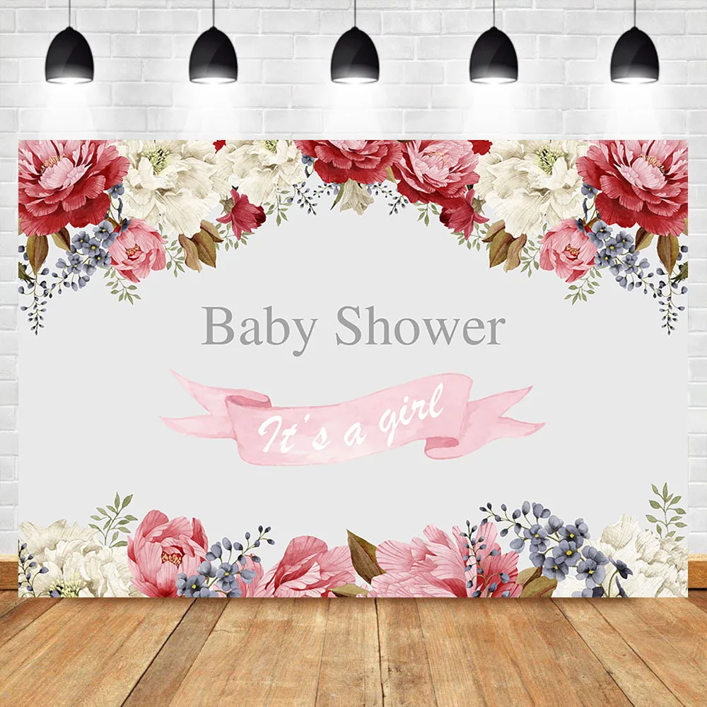 NeoBack It's a Girl Baby Shower задний фон розовый красный белый цветочный для