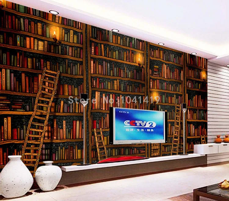 3D обои, Классическая книжная полка, картина маслом, фотообои, для учебы, библиотеки, гостиной, фон для стены, домашний декор, Papel De Parede, 3D