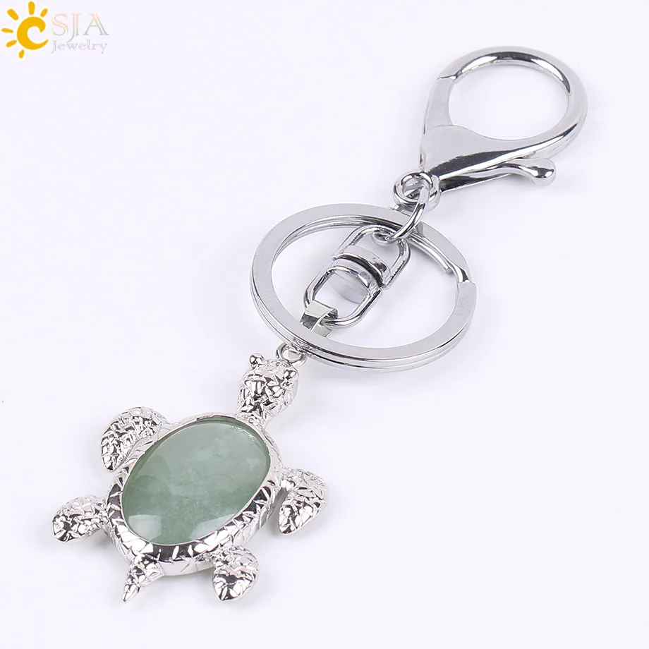 Green Aventurine CSJA натуральный кристалл камень Черепаха подвеска автомобиля Брелки для женщин мужчин сумка декоративные брелоки Пряжка держатель Рождественский подарок E814 - Цвет: Green Aventurine