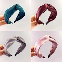korea color matching satin hair accessories for girls top knot cross hair band hair bow headbands for women hairband