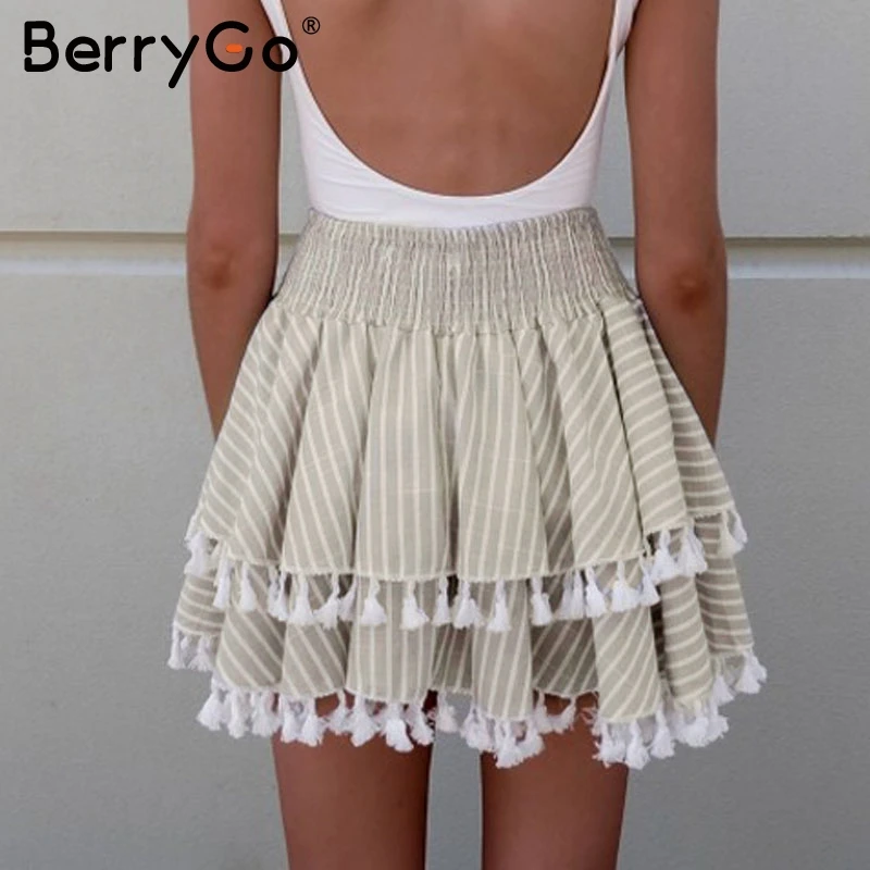 BerryGo/полосатые летние мини-юбки женские эластичные уличная Короткая юбка для