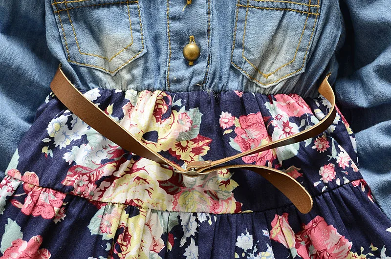 Baby Girls Dress 2021 Children Kids Clothing Denim Jeans Long Sleeve Princess Flora 2 color 1-4 years | Детская одежда и обувь