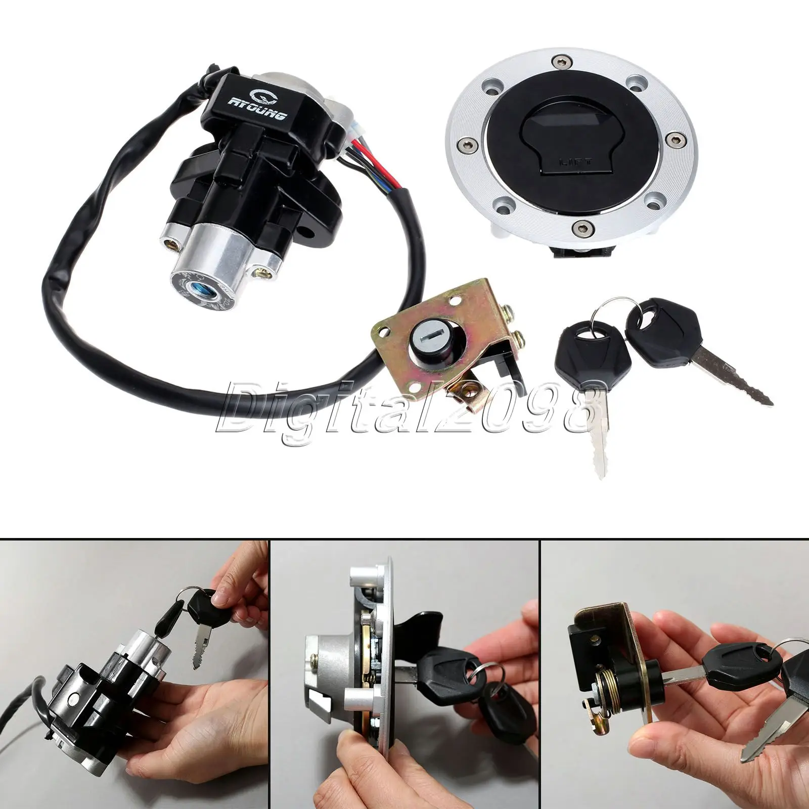 Мотоциклетный Алюминиевый Замок зажигания замок сиденья Крышка топливного газа
