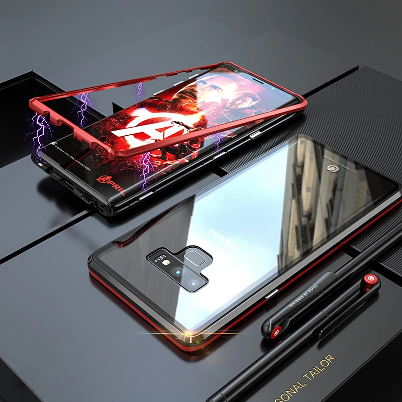 Магнитный чехол для samsung Galaxy Note 9, чехол, металлический бампер+ прозрачное стекло, Жесткий Чехол для samsung Galaxy Note 9, чехол S8Plus S 8