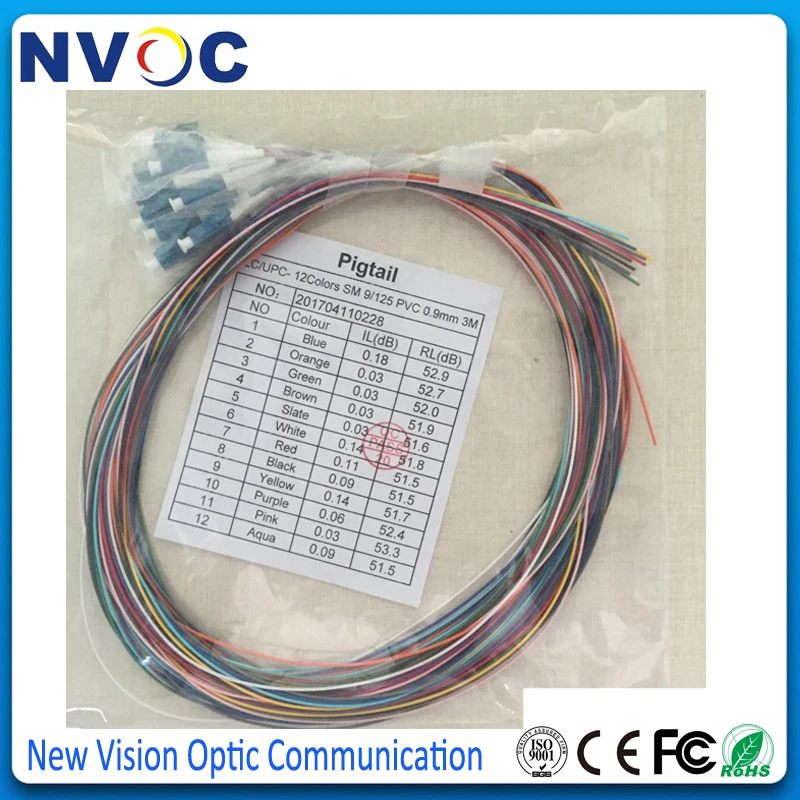 12 волокон LC/UPC 9/125 волоконно оптический косичка цветов SM(9/125) G652D Φ 1 5 м 2