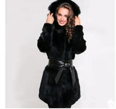 Новые женские норковые меховые куртки с капюшоном Длинные повседневные пальто