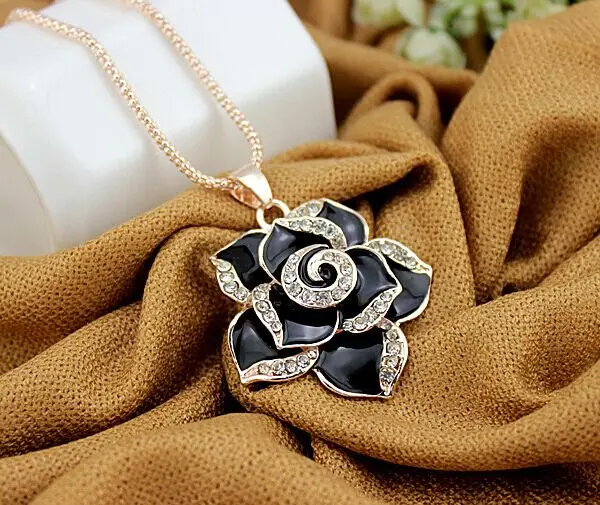 Трехмерное длинное ожерелье из сплава двойной Camellia (76 см)|long necklace|necklace longnecklace necklace