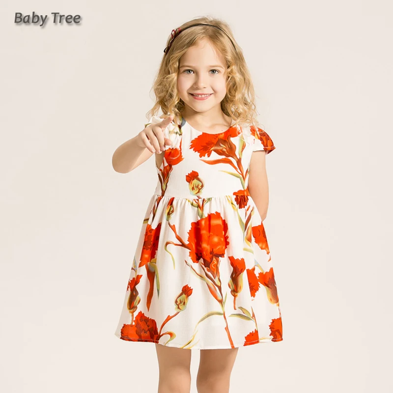 2-12T Little Girls Floral Dress Summer Sleeve Carnation Flower Print Kids Casual Back to School Teen Clothing D2127 | Детская одежда и