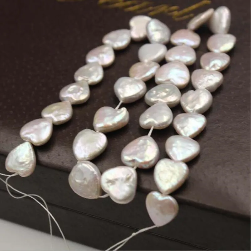 Promotion 12MM 10Pcs Flat Heart Baroque AA Natural Freshwater Pearl Strand Bead Earring Charms Jewelry Loose Beads
