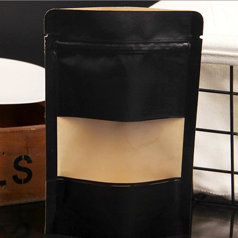 2000 шт./лот черная крафт бумага матовый оконный пакет стоячие закуски печенье чай