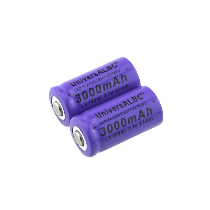 Перезаряжаемый 16340 аккумулятор 3,7 V 3000mAh 16340 батареи светодиодный фонарик 16340 батарея фиолетовый