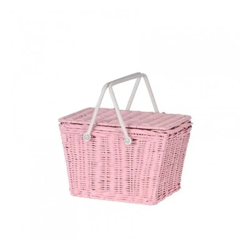 Pink Плетеная Сумка для хранения в стиле ретро из ротанга, натуральная модная пляжная сумка для дам, корзина для хранения, сумка для обедов и пикников - Цвет: Pink