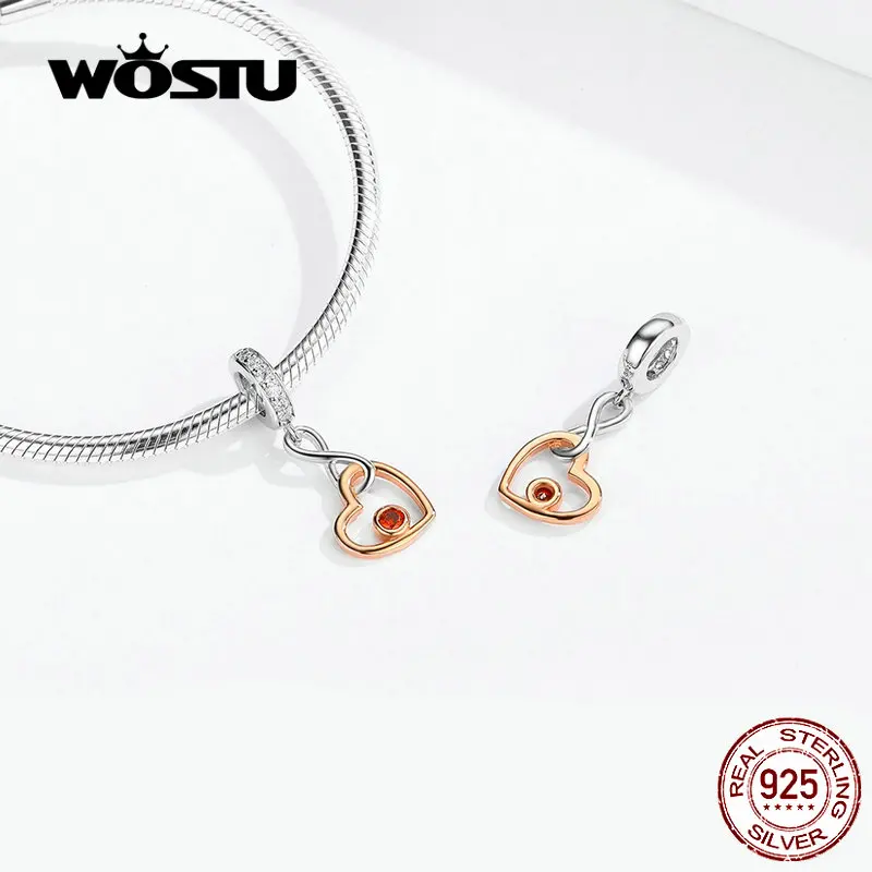 WOSTU, модный браслет Бесконечность, любовь, сердце, Висячие подвески, серебряные бусины 925 пробы, браслет, подвеска, свадебные ювелирные изделия, FIC1239